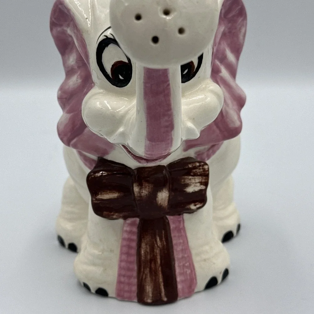 VTG Ceramic Elephant Watering Pitcher Jug Planter Pink Bow Cute Sprinkler‎ Spout